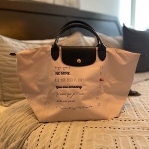 Longchamp Pink Tote with Black Handles